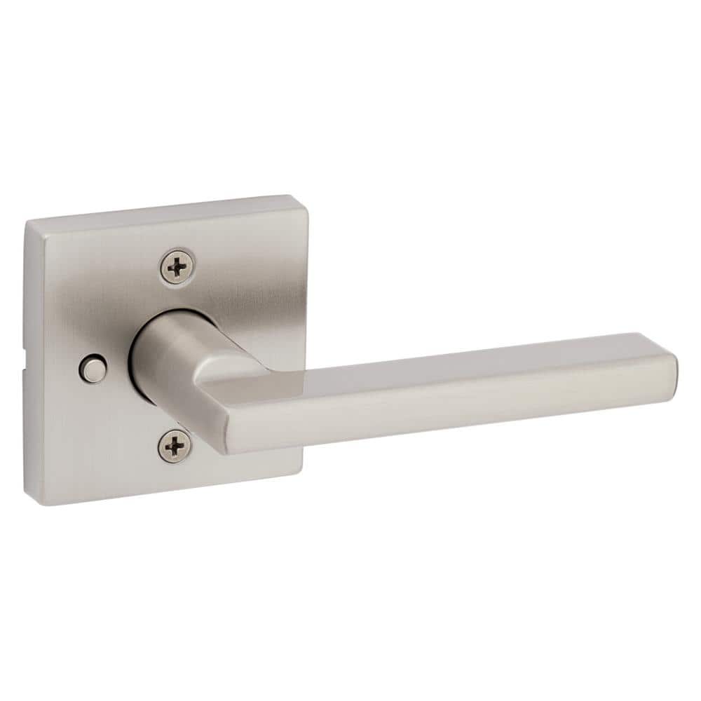 る Kwikset Halifax Square Satin Nickel Privacy Bed/Bath Door Handle