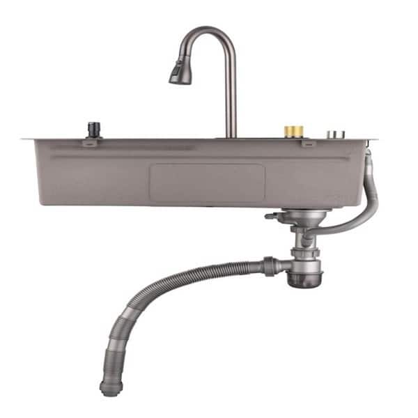30 in. Drop-In Single Bowl Black Stainless Steel Kitchen Sink with Faucet and Cutting Board, Waterfall Kitchen Sink,