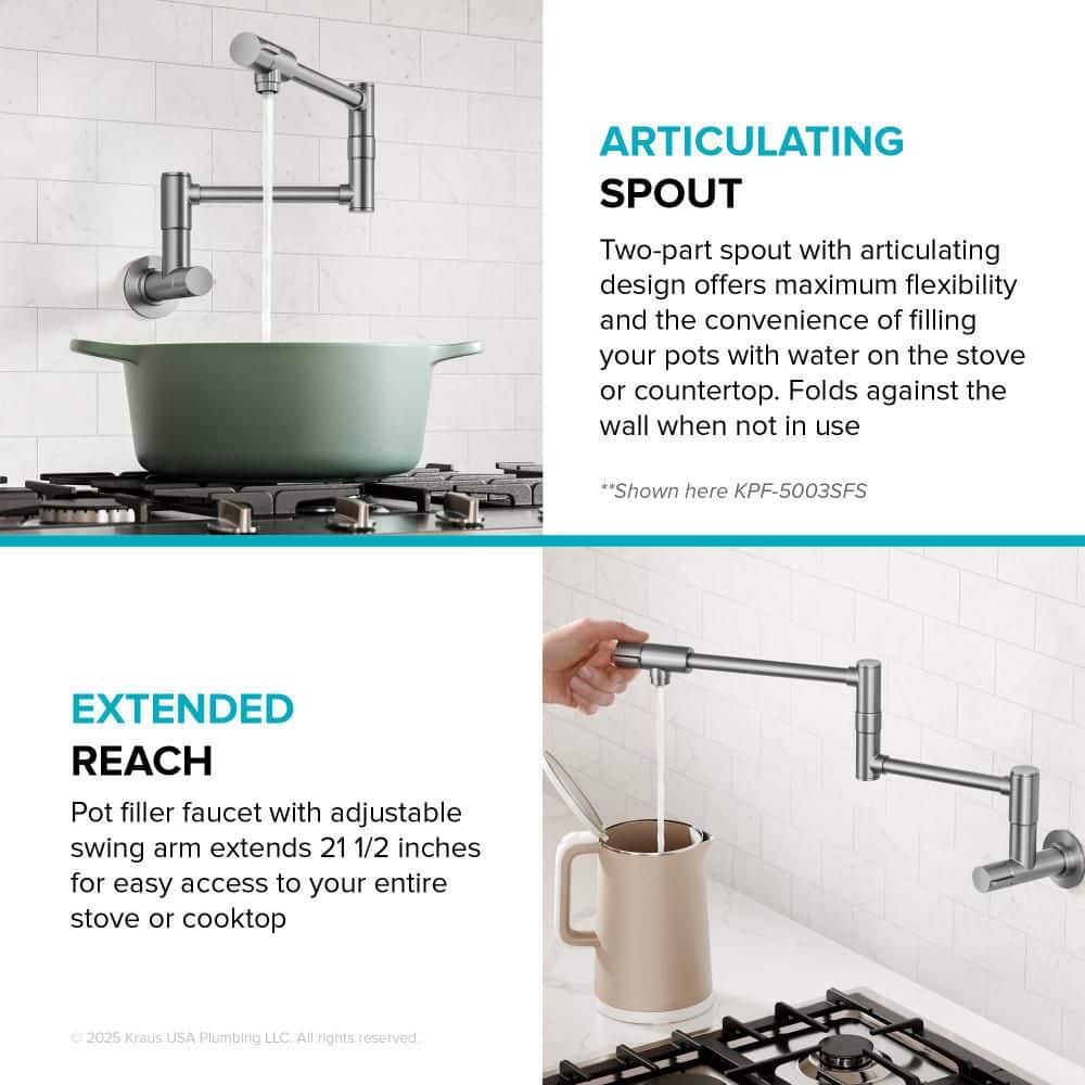 Bolden Wall Mount Pot Filler Kitchen Faucet with Retractable Arm in Spot-Free Antique Champagne Bronze