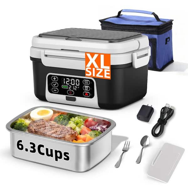 Cordless Electric Heated Lunch Box for Adults Smart Self Heating Food Warmer with Insulated Bag, 6.3 Cups
