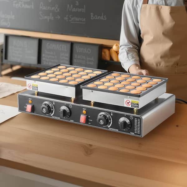 1800W 50-Waffle Silver Pancake Waffle Maker, Commercial Dorayaki Baker, Non-stick Dual Control, High Power