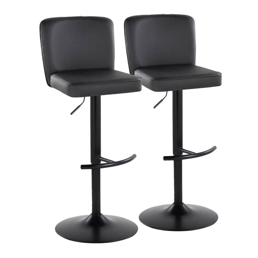 Lumisource Henry 34 in. Black Faux Leather and Black Metal Adjustable Barstool (Set of 2)
