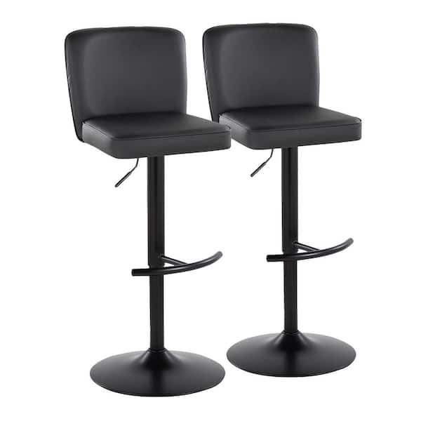 Lumisource Henry 34 in. Black Faux Leather and Black Metal Adjustable Barstool (Set of 2)