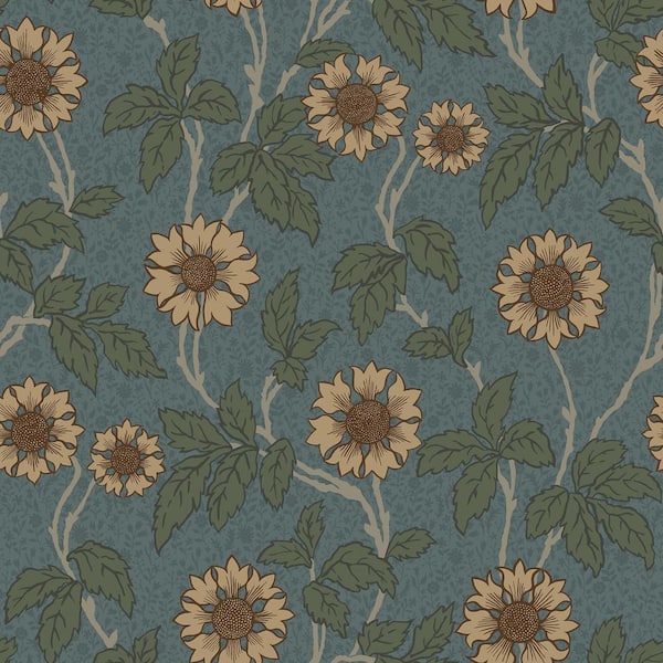 A-Street Prints Leilani Blue Floral Wallpaper Sample