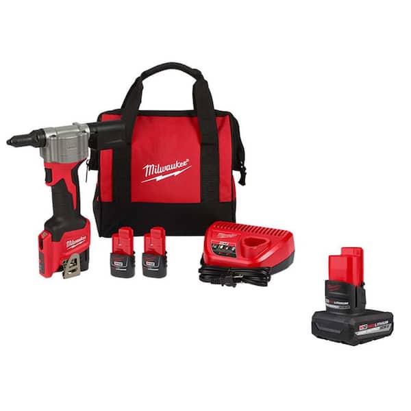 M12 12-Volt Lithium-Ion Cordless Rivet Tool Kit with Batteries and Charger
