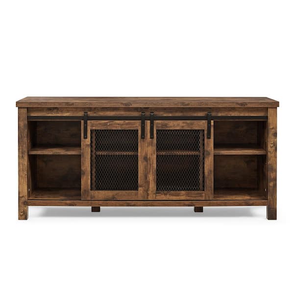 STICKON 58 in. W Rustic Brown TV Stand with Drawer Fits TV's up to 65 in. with Door and 4-Shelves