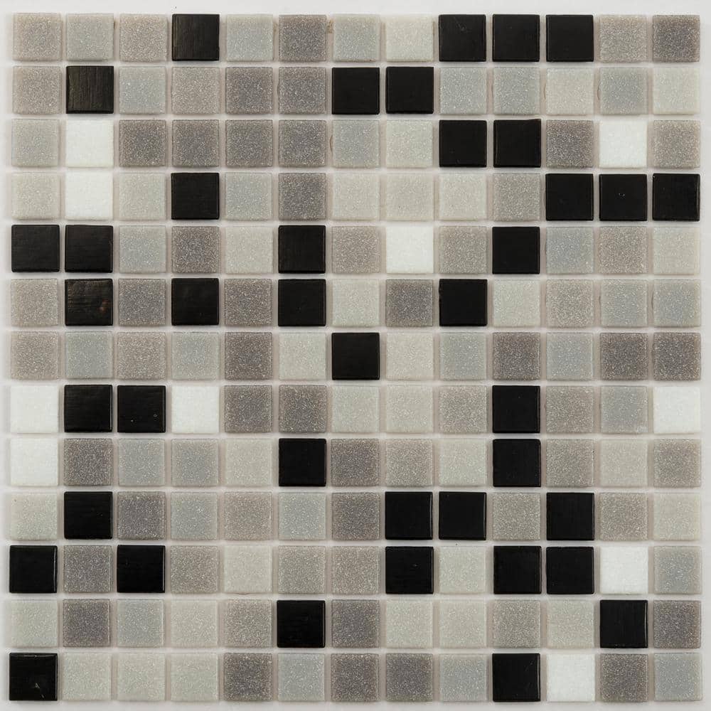 12" x 12" Black and Gray Glass Mosaic Tile