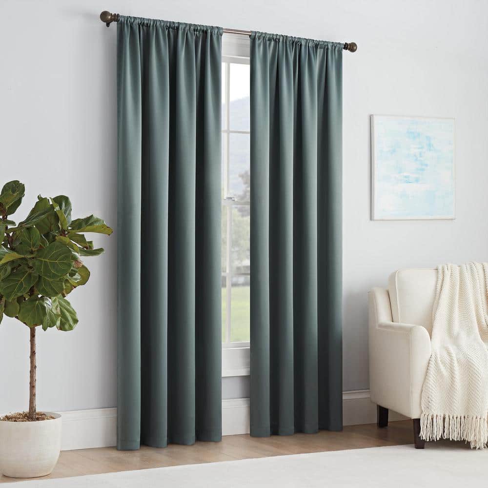 River Blue Polyester Room-Darkening Rod Pocket Curtain Panel, 54" x 54"