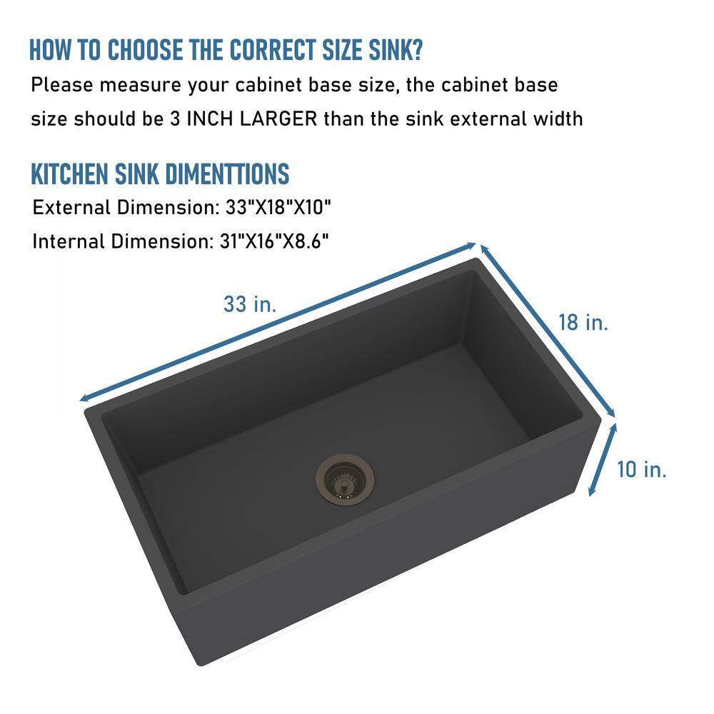 33'' Black Earth Concrete Farmhouse Apron Single Bowl Kitchen Sink