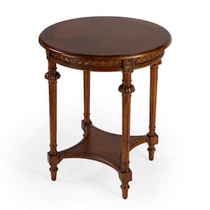 Hellinger 24 in. W Medium Brown Round Wood End Table with Lower Shelf