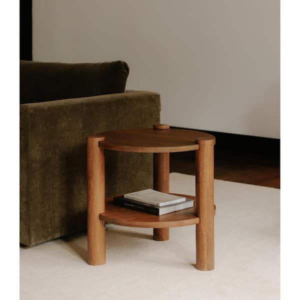 NADAAL STUDIOS Merit 21 in. Round Vintage Brown Solid Mango Wood Accent Table