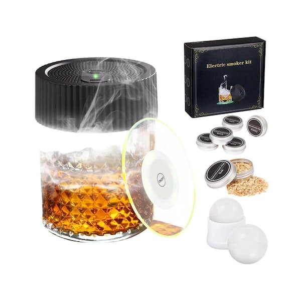 Kit Electric Whiskey Smoker with 6 Flavors Wood Chips, LED Coaster, Ice Ball Mold, Stainless Steel, Bar Tool