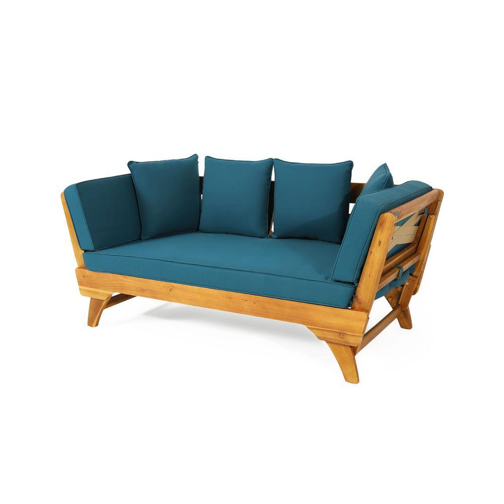 Teak Brown Wood Expandable Outdoor Patio Day Bed with Blue Cushions price history on PriceWatchPro
