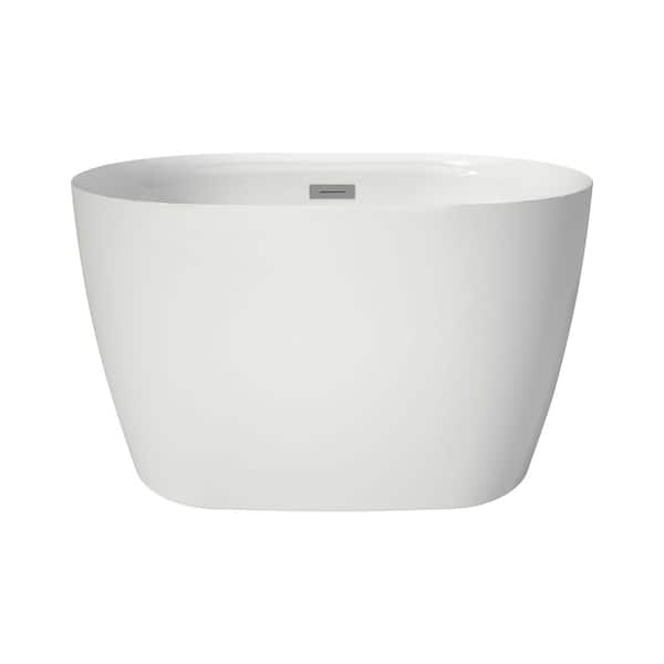 43 in. x 28 in. Acrylic Flatbottom Freestanding Japanese Soaking Bathtub in White with Seat