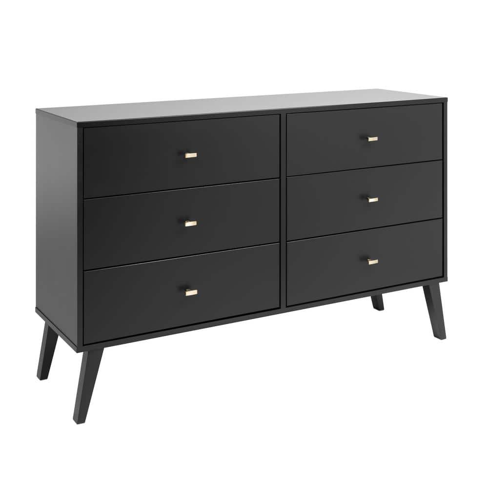 Black Mid-Century Double Dresser with Deep Drawers