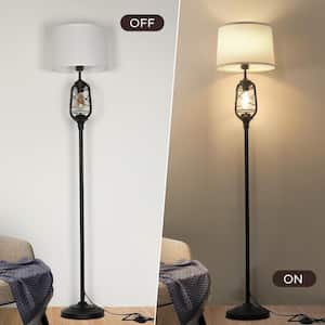 69 in. Black Classic Industrial 1-Light Adjustable Energy Efficient LED Tree Floor Lamp with Black Metal Cage Shades