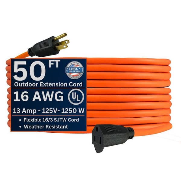 US Wire and Cable 50 ft. 16/3 Orange Extension Cord