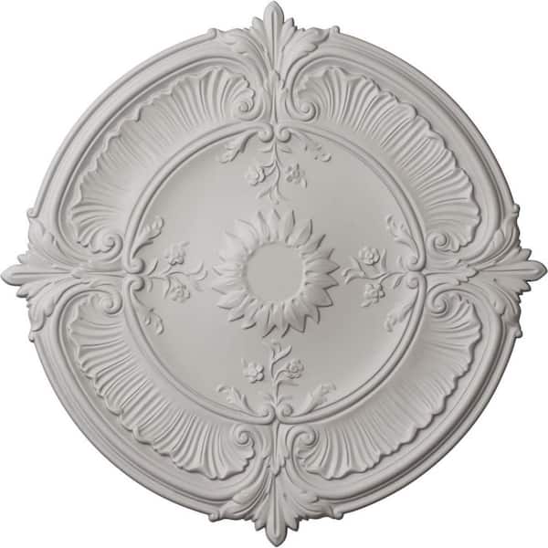 Ekena Millwork 1-1/2 in. x 30-1/8 in. x 30-1/8 in. Polyurethane Attica Acanthus Leaf Ceiling Medallion, Ultra Pure White