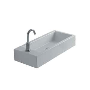 Wall Mounted Bathroom Sink in Ceramic White with Basin to the Right of the Faucet