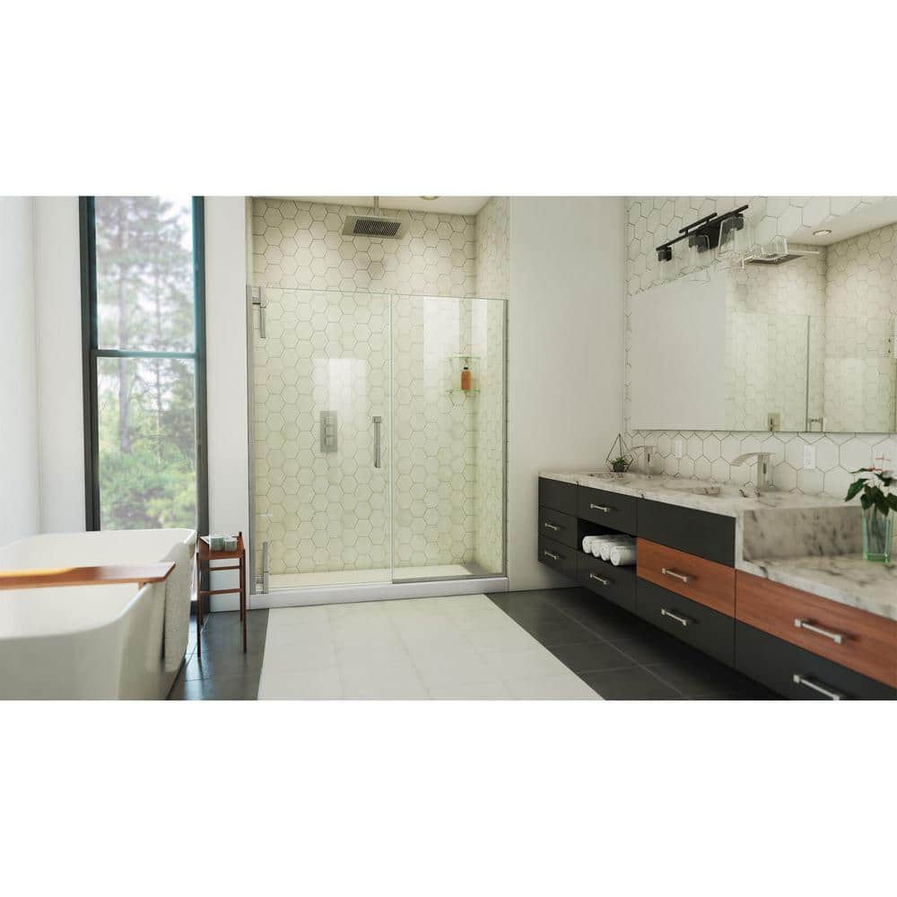 Ascend Frameless Clear Glass Pivot Shower Door with Black Hardware
