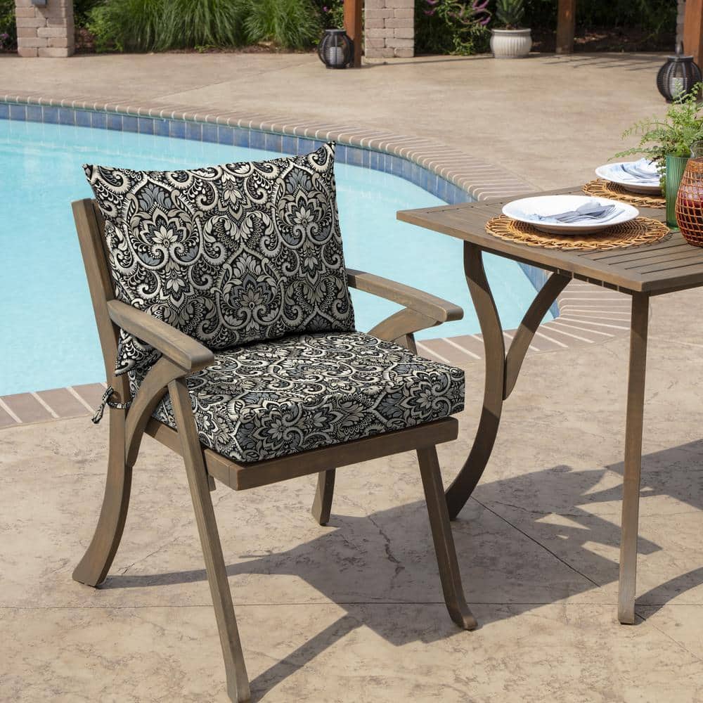 Aurora Damask Black 21" Outdoor Dining Chair Cushion Set