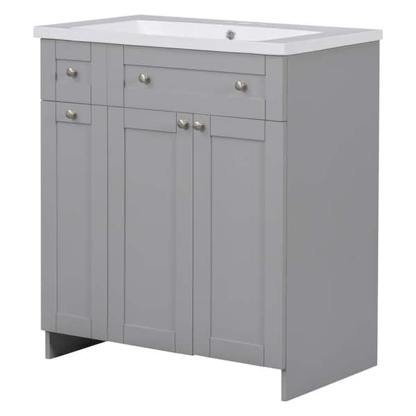 Tileon 30 in. W x 18 in. D x 34.5 in. H Single Freestanding Bath Vanity in Grey with White Resin Top and Adjustable Shelf