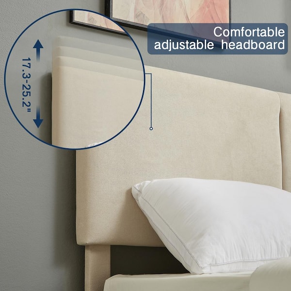 Upholstered Bed Frame with Linen Fabric Headboard, Strong Wood Slats Supports Platform Bed, Full Size Bed, Beige