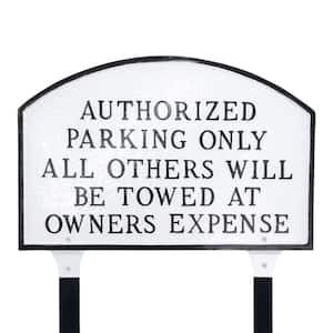 Authorized Parking Only All Others Will Be Towed Large Arch Statement Plaque with Lawn Stakes - White/Black