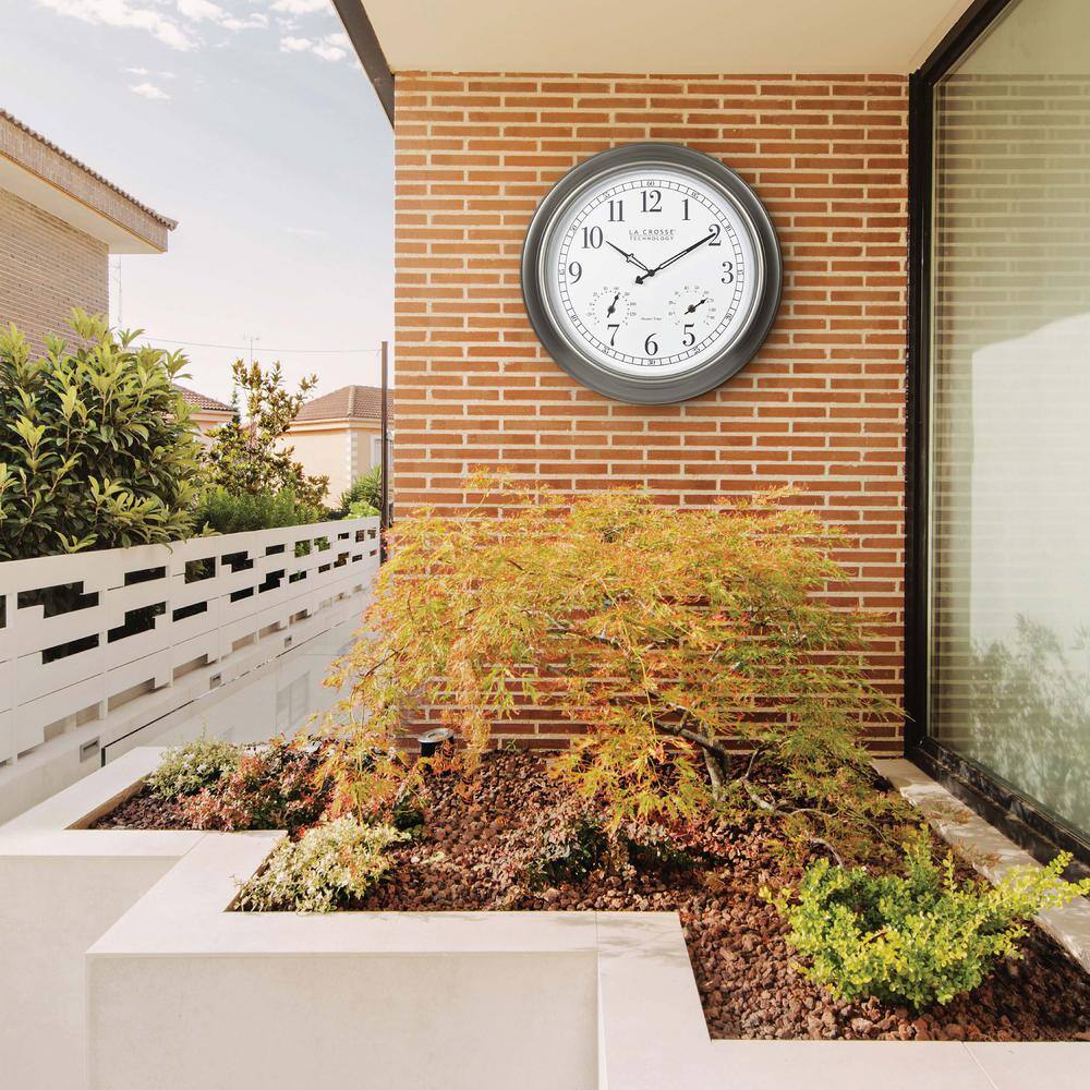 18" Silver Atomic Outdoor Clock with Thermometer and Hygrometer