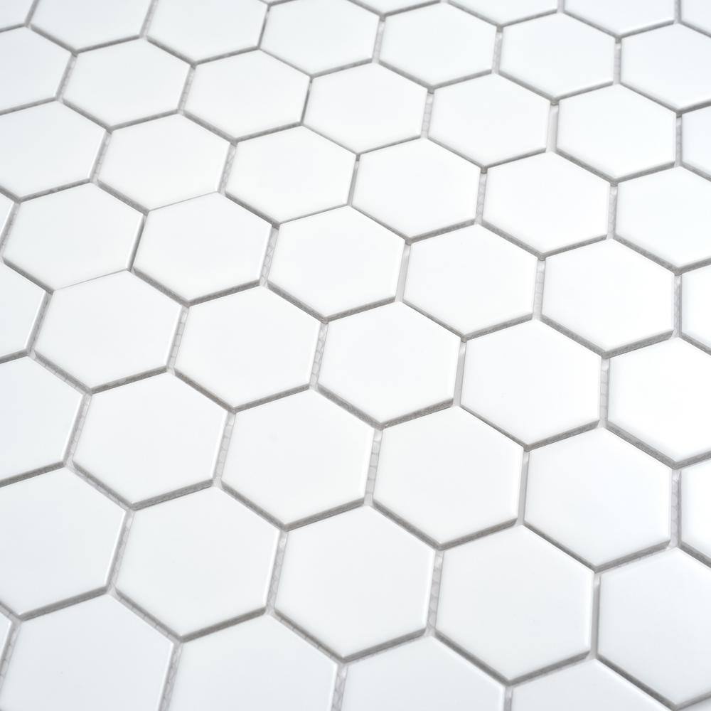 16" Matte White Porcelain Hexagon Mosaic Tile