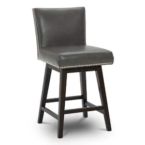 Frank 26 in. Black High Back Solid Wood Frame Swivel Counter Height Bar Stool with Faux Leather Seat