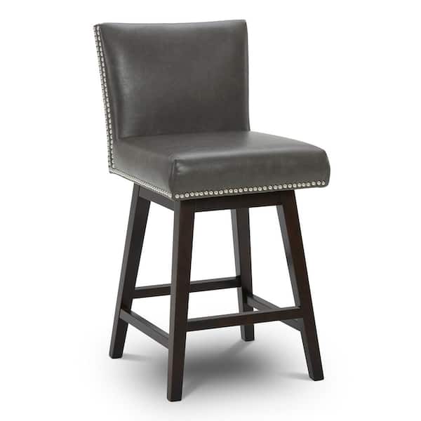 Spruce & Spring Frank 26 in. Black High Back Solid Wood Frame Swivel Counter Height Bar Stool with Faux Leather Seat
