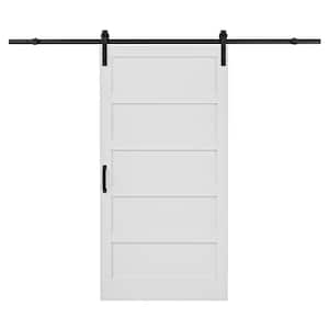42 in. x 84 in. Paneled 5-Lites White MDF with PVC Prefinished Sliding Barn Door Slab with Installation Hardware Kit
