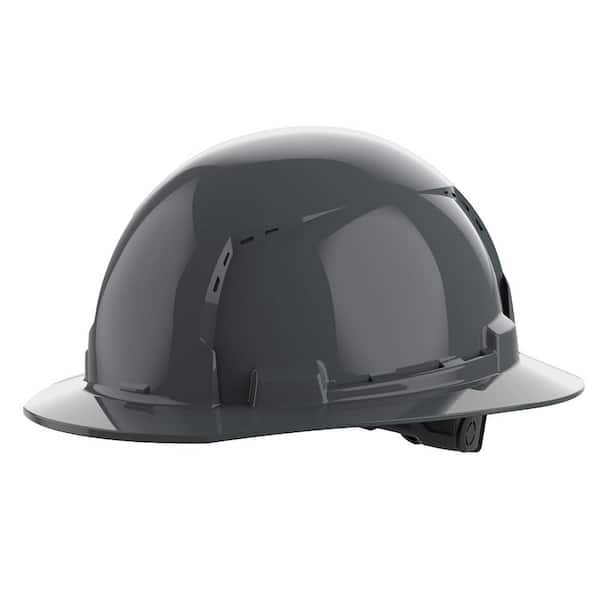 BOLT Gray Type 1 Class C Full Brim Vented Hard Hat with 6 Point Ratcheting Suspension
