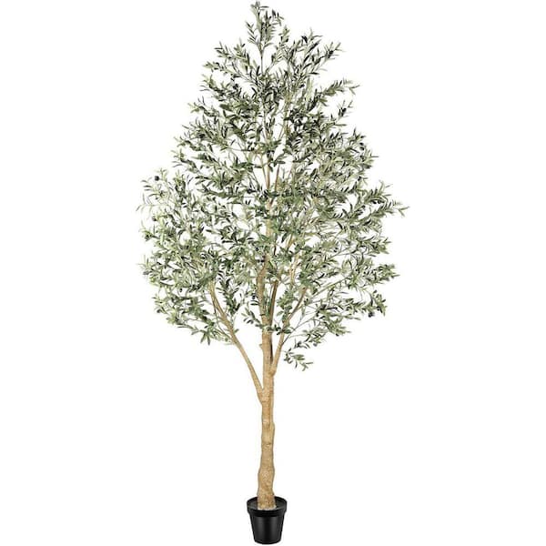 10 ft. Artificial Olive Tree in Pot with Natural Wood Trunk and