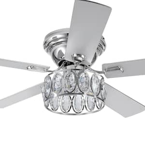 Jemore 52 in. Indoor Flush Mount Chrome Crysral Ceiling Fan with Light Kit and Remote Control Included