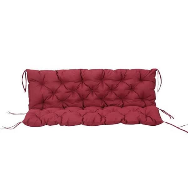 Replacement Rectangular Outdoor Bench Cushion in Red, Patio Sofa Tufted Cushion with Ties
