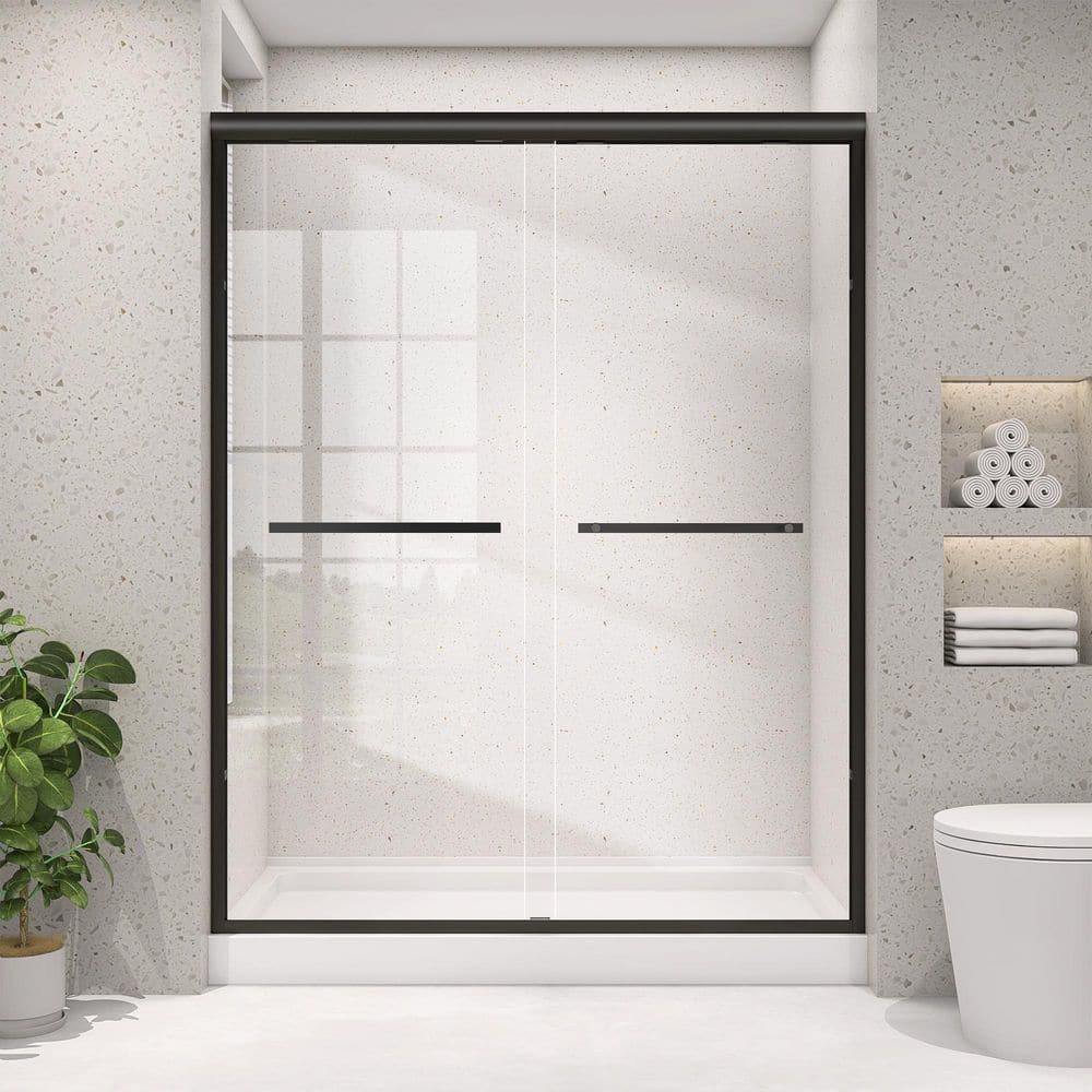 56-60 in. W x 75 in. H Semi-Frameless Double Sliding Bypass Glass Shower Door in Matte Black 1/4 in. Tempered Glass price history on PriceWatchPro