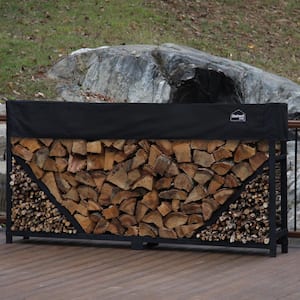8 ft. Firewood Log Rack with Kindling Holder and Water-Resistant Cover - Straight Sides