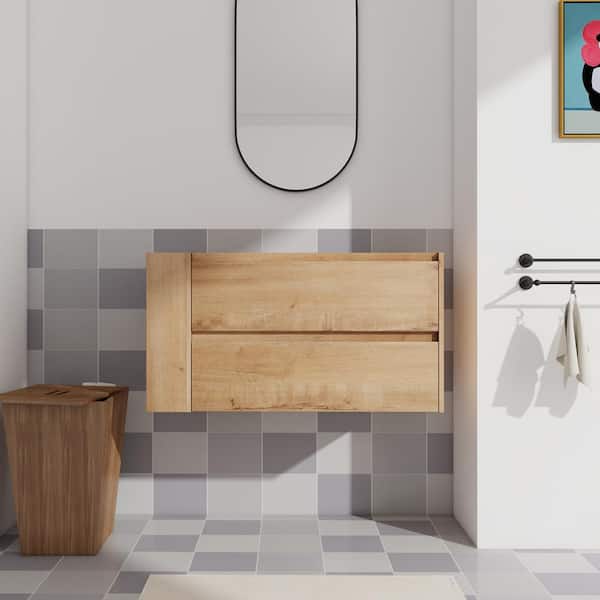 35.19 in. W. x 17.94 in. D x 18.88 in. H Wall Mounted Plywood Bath Vanity Cabinet without Top in Imitative Oak