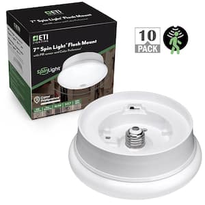 7 in. Spin Light LED Flush Mount Motion Sensing Light Fixture Adjustable CCT 830 Lumens Screw Into Lamp Holder 10-Pack