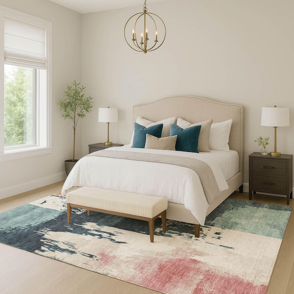 Chantille Machine Washable Indoor/Outdoor Abstract ACN2347 Teal 8 ft. x 10 ft. Area Rug