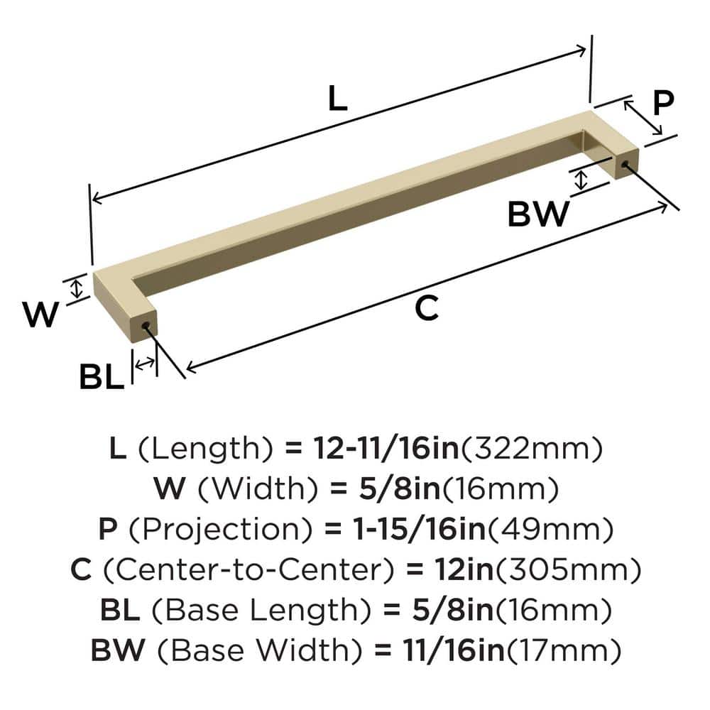 Golden Champagne 12-inch Modern Square Appliance Pull