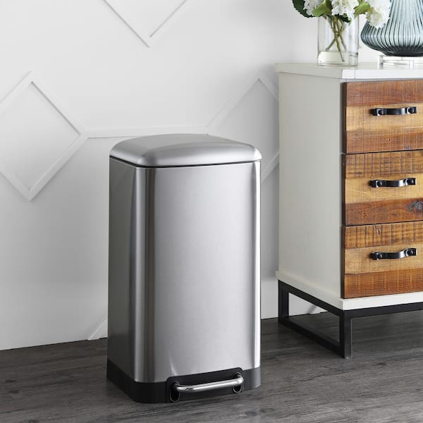 Ashley 8 Gal. Rectangular Stinless Steel Trash Can with Soft-Close Lid and Mini Trash Can