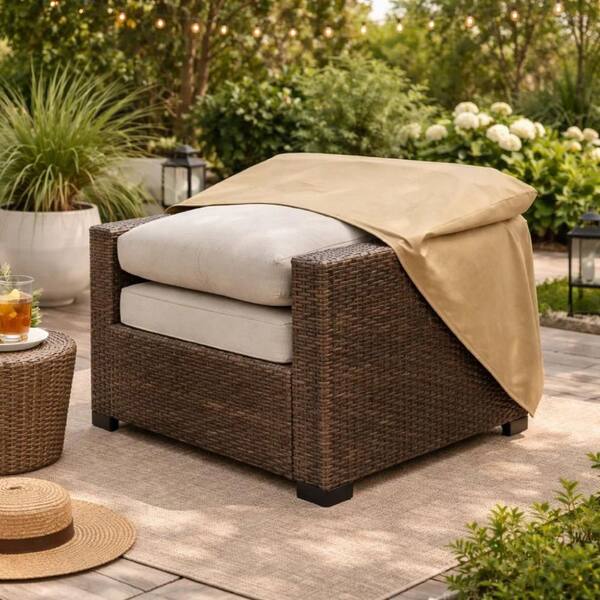 Benjara Light Brown Fabric Dust Cover Medium for Outdoor Chairs