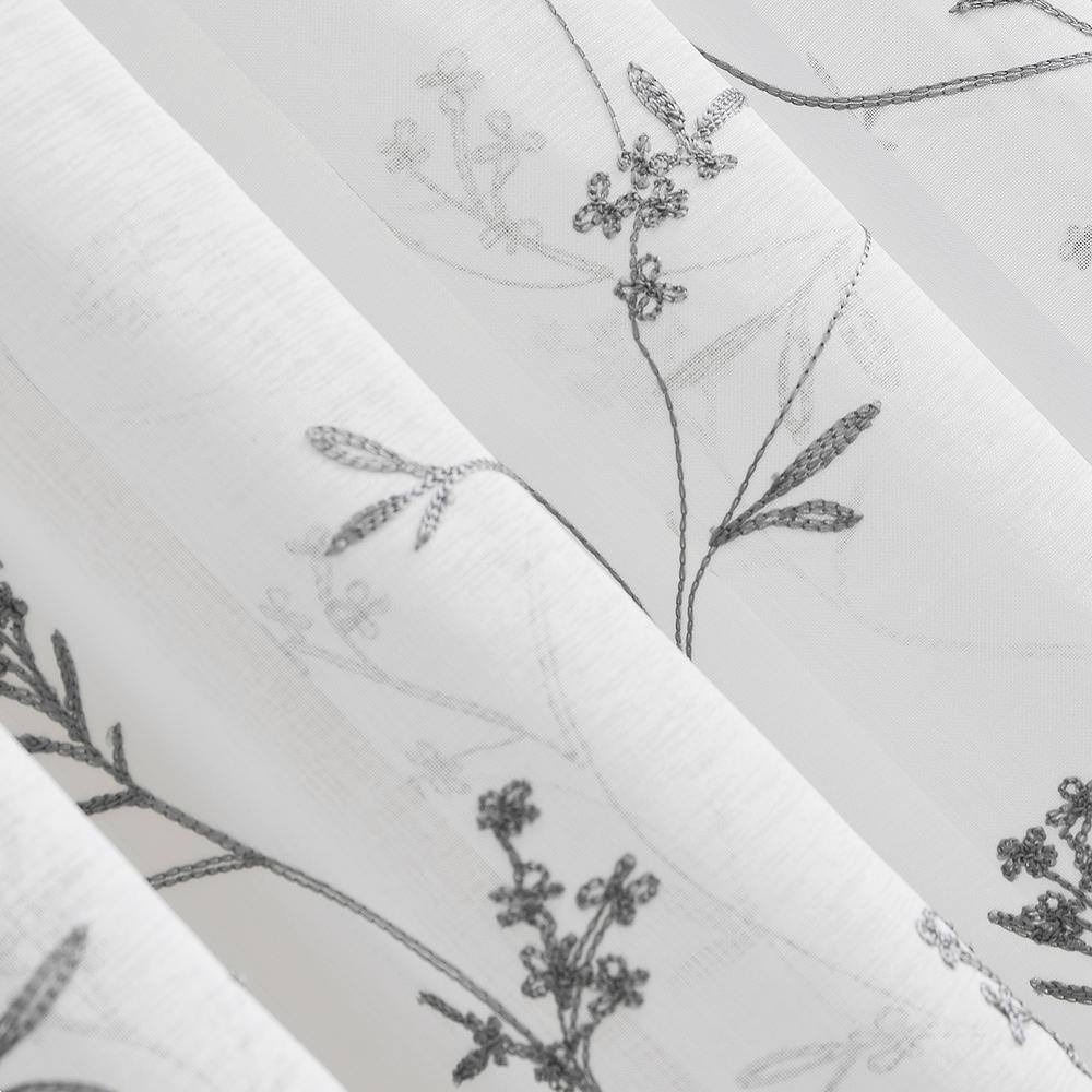 White Sheer Embroidered Floral Rod Pocket Curtain Panel