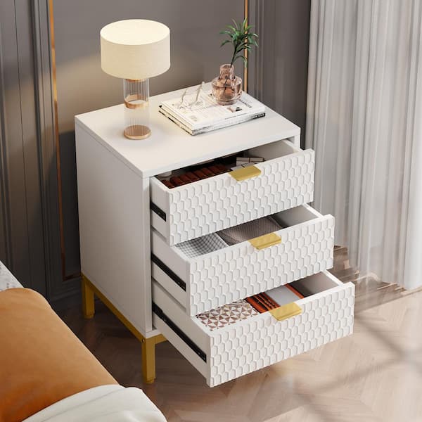 BYBLIGHT 19.7 in. W Fenley White 3-Drawer Nightstand, Bedside Tables (Set of 2)