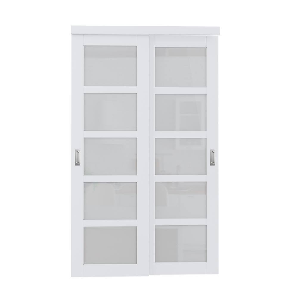 ARK DESIGN 48 in. x 80 in. 5Lite Frosted Glass Primed White MDF