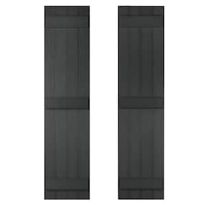 14 in. x 80 in Recycled Plastic Board and Batten Stonecroft Shutter Pair in Black