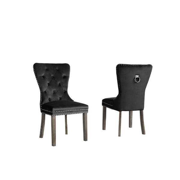 Best Quality Furniture Mario Black Velvet Wooden Legs Dining Chairs (Set of 2)